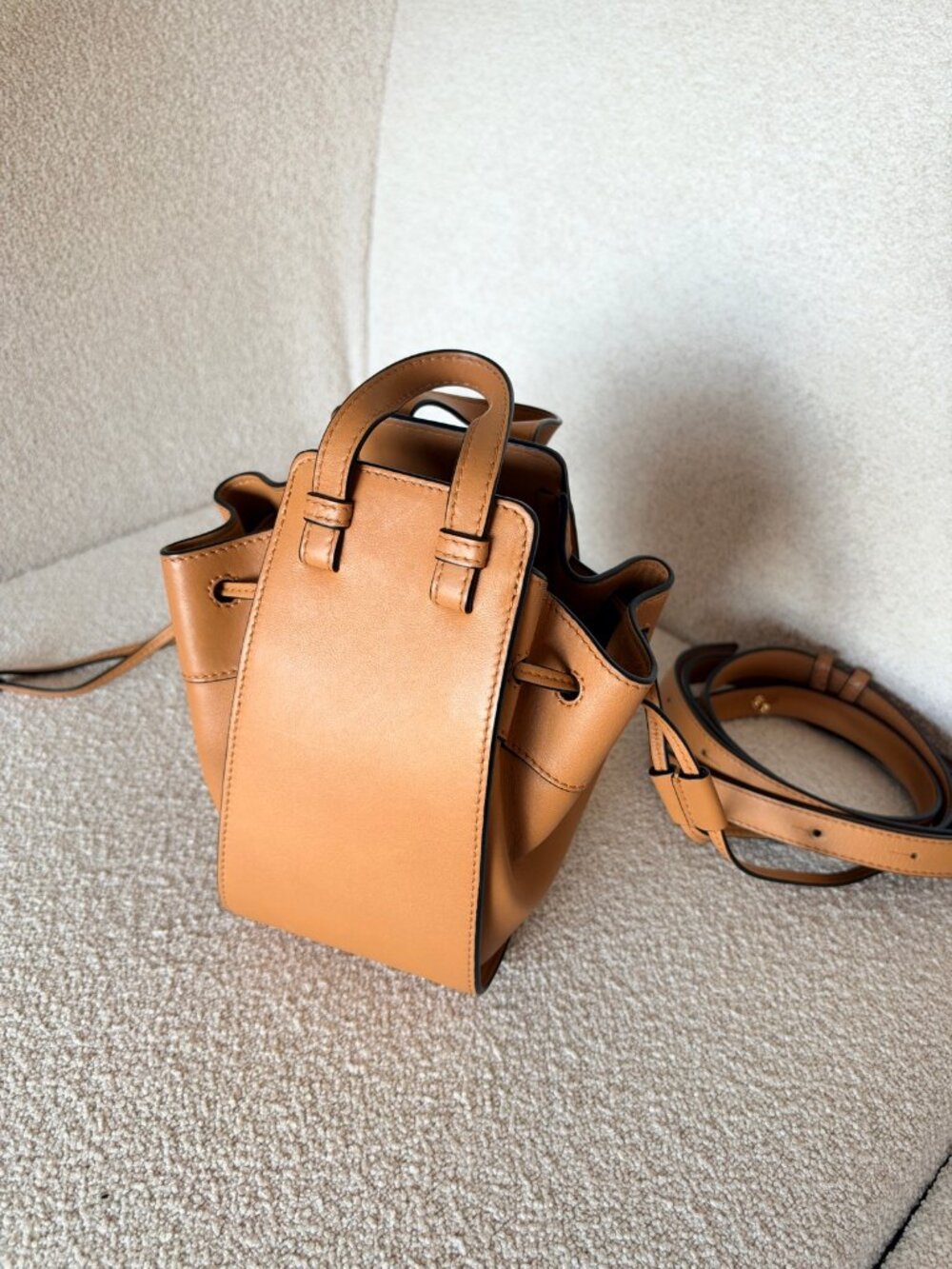 Loewe Hammock Mini Bag – Tan Calfskin, Drawstring Bucket